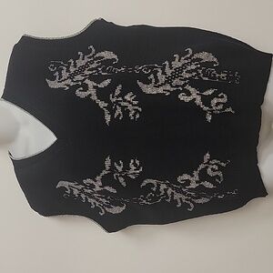 Vintage 80s Black Silver Sparkle Sweater Vest Knit Large